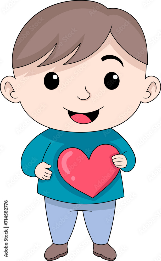 Valentine's Day illustration, a male toddler is sitting carrying love for mom Valentine's Day illustration, a male toddler is sitting carrying love for mom