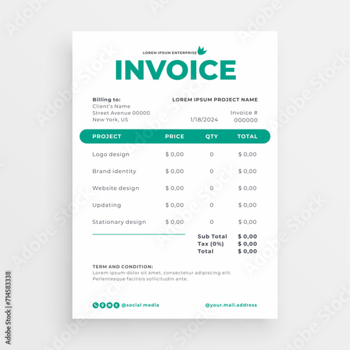 minimalist invoice template vector design