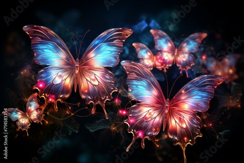 Luminescent soulfire butterflies, illuminating the darkness with their gentle glow - Generative AI © Sidewaypics