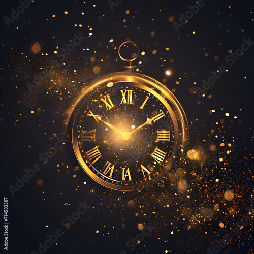 happy new year 2025 countdown clock on abstract glittering midnight sky with copy space, festive party invitation card concept for new years eve . generative ai