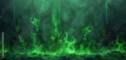 Mystical green explosion with a magical and eerie atmosphere.