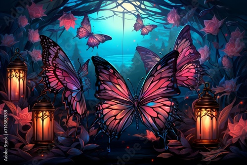 Luminescent soulfire butterflies  illuminating the darkness with their gentle glow - Generative AI