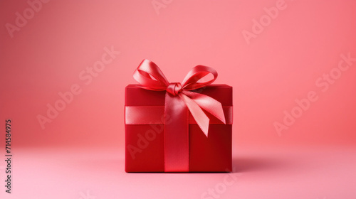 Red gift box on a pink background.