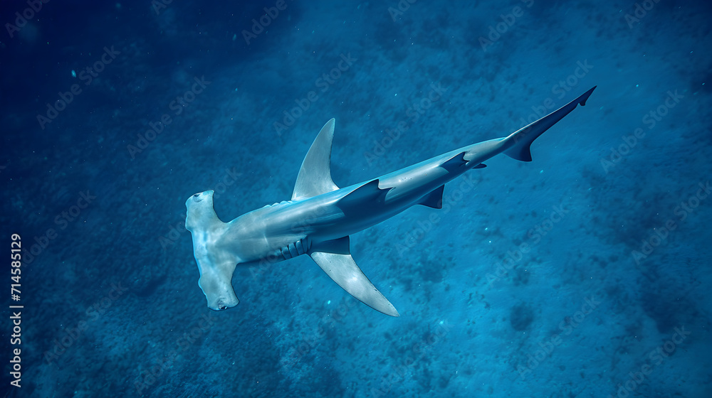 hammerhead shark aerial view - obrazy, fototapety, plakaty 