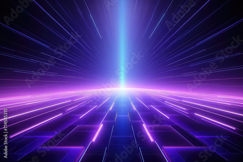 Laser linear shape abstract geometric neon background with glowing frame.