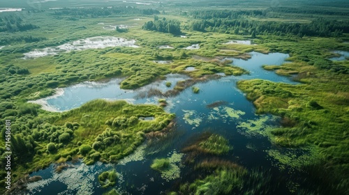  an aerial view of a river running through a lush green field with lots of trees on both sides of the river and a forest on the other side of the river.