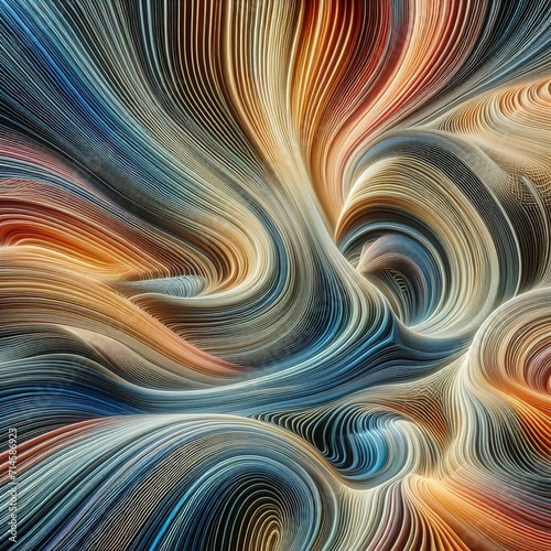 Futuristic illusional patterns of curvy lines of different colors as texture background