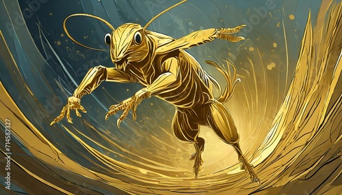 golden dragon on a wall, wallpaper jump animal cricket golden grasshopper animal