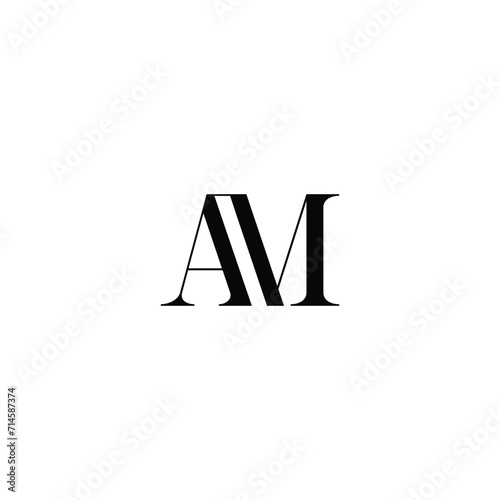 AM initial letter mark ligature style logo design template. Abstract Letter AM Logo Design. Creative AM Letter Vector Illustration on Black Background.