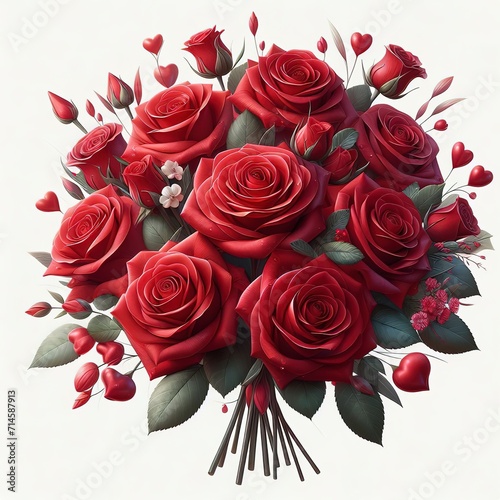 Valentine red roses bouquet on a white background