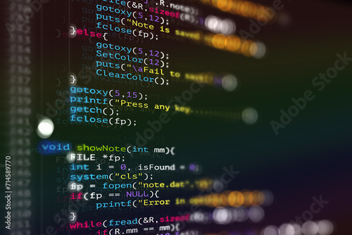 Abstract Modern tech of Programming code screen developer. C Programming Language of Computer script and Technology background of software. photo