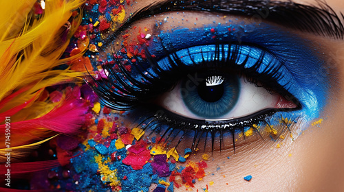 beauty and makeup concept blue eye with colorful make up