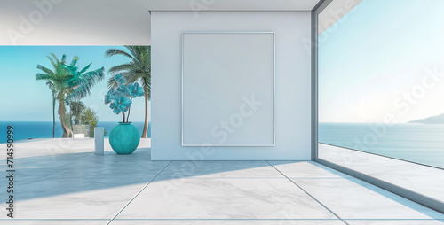 interior with sea view  3d render illustration computer generated image