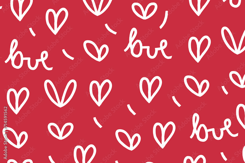Vector love heart pattern, vector hand drawn Valentine's Day pattern, Valentine's Day background.