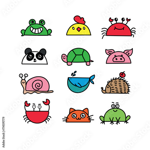 cartoon animals for a children's book. Hedgehog, frog, cat, turtle. Vector drawing eps 10  