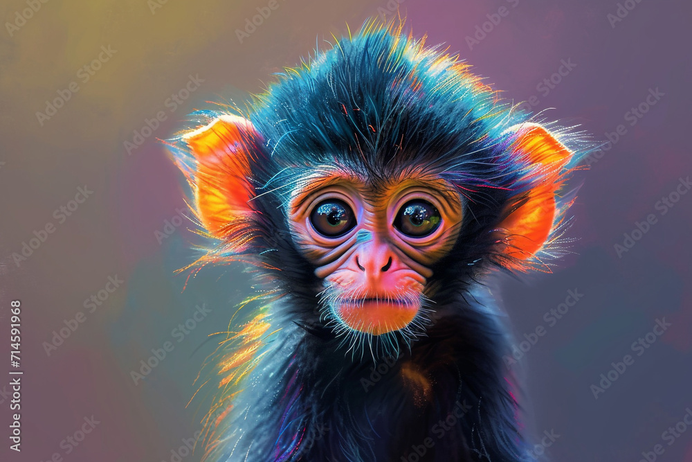 detailed illustration of a print of baby monkey