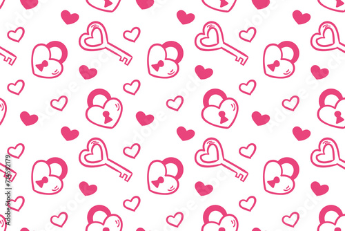 Vector love heart pattern, vector hand drawn Valentine's Day pattern, Valentine's Day background.