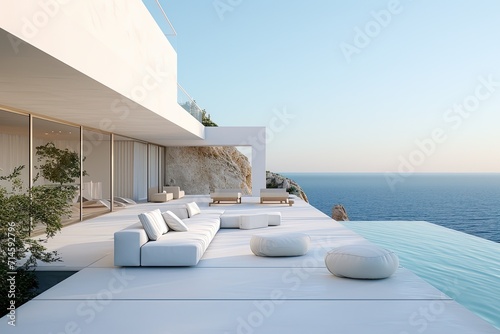 Luxury Seaside Living Room: White Elegance,Oceanview Elegance: White Terrace Retreat,White Living Room Paradise: Seafront Luxury