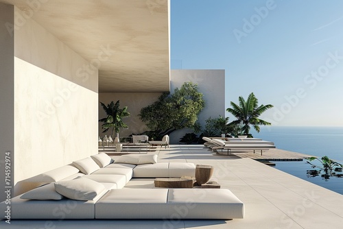 Luxury Seaside Living Room: White Elegance,Oceanview Elegance: White Terrace Retreat,White Living Room Paradise: Seafront Luxury