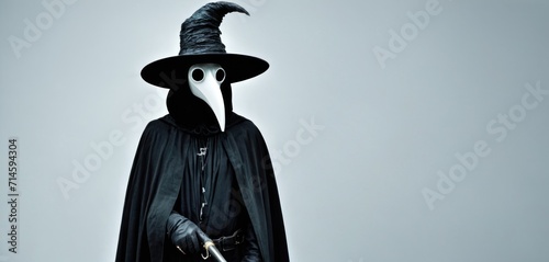  a man in a black robe and a black hat with a long nose wearing a long black cloak and a black hat with a long nose and a long nose.