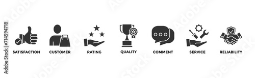 Feedback banner web icon vector illustration concept with icon of satisfaction, customer, rating, quality, comment, service and reliability