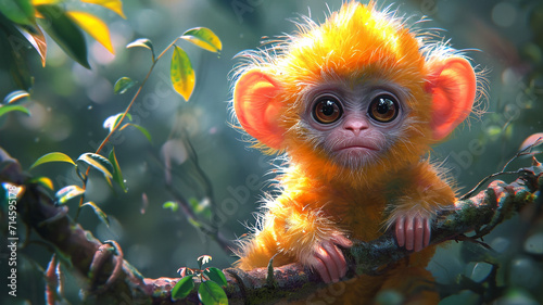 detailed illustration of a print of colorful baby monkey © Adja Atmaja