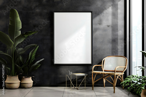 Mockup poster frame in modern interior background