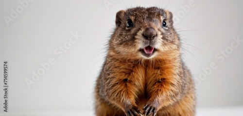  a close up of a rodent with its mouth open and it's front paws on the ground with it's mouth wide open and mouth wide open. photo
