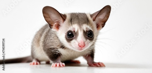  a close up of a small animal on a white surface with a white back ground and a white back ground with a small animal on it's left side.