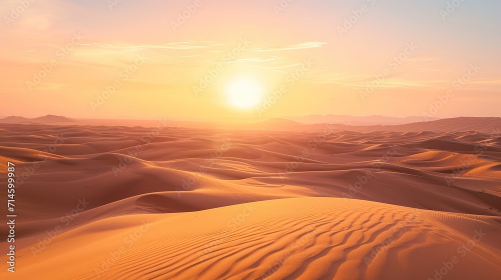  the sun is setting over a desert with sand dunes in the foreground and sand dunes in the foreground, as the sun is setting over a distant horizon.