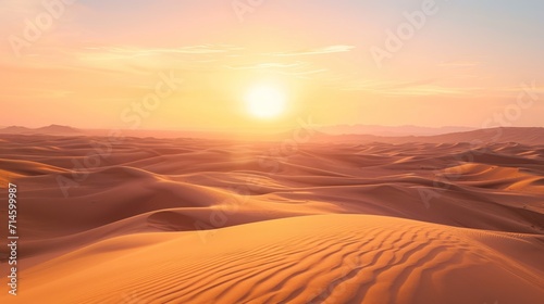 the sun is setting over a desert with sand dunes in the foreground and sand dunes in the foreground, as the sun is setting over a distant horizon.