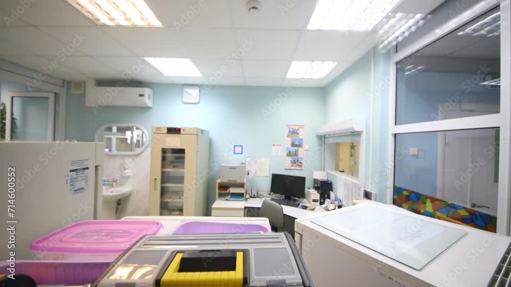 Front desk room with first-aid kit for emloyees, equipped working place Front desk room with first-aid kit for emloyees, equipped working place