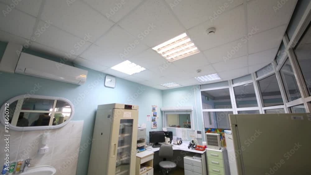 Front desk room with working place and refrigerators. Front desk room with working place and refrigerators.