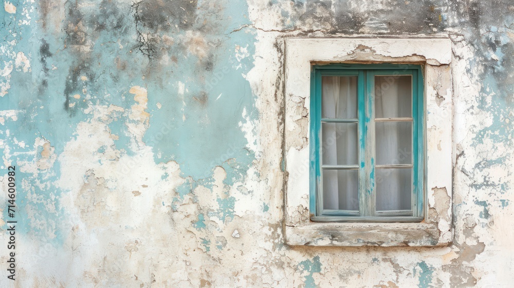 a window on the side of a building with peeling paint and a broken window pane on the side of the building with peeling paint and peeling paint on the walls. a window on the side of a building with peeling paint and a broken window pane on the side of the building with peeling paint and peeling paint on the walls.