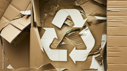 Recycling symbol with three green arrows in a triangular loop, prominently displayed over a mixed assortment of discarded paper waste, highlighting the importance of recycling.