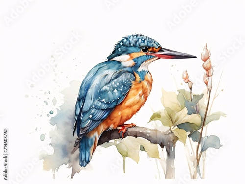modern minimalist art of a kingfisher depicted linear green and yellow watercolor.
