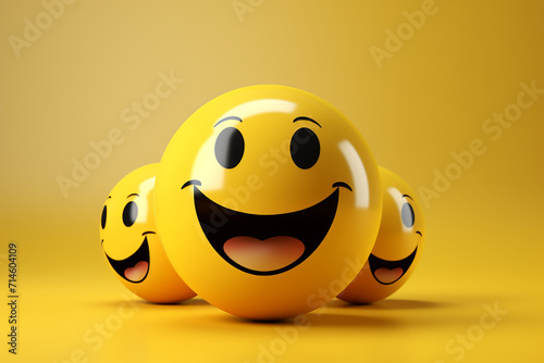 Obraz na płótnie An illustration of a happy smiling emoji emoticon character, smiling face emoji or emoticon icon with happy eyes vector illustration w salonie