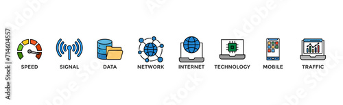 5G banner web icon vector illustration concept with icon of speed, signal, data, network, internet, technology, mobile and traffic