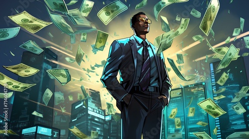 Illustration of a wealthy businessman and moneys