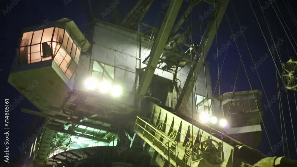 Night view of the yellow absetzer with a lighted spotlights.