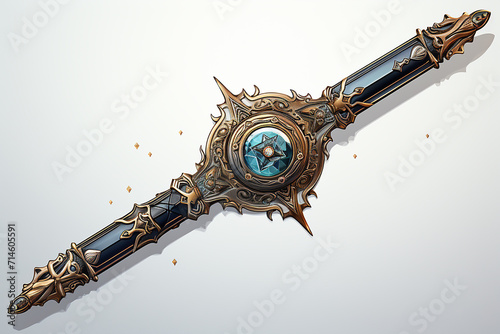 Fantasy long sword with patterns and leather on the handle on an isolated white background. 3d illustration photo