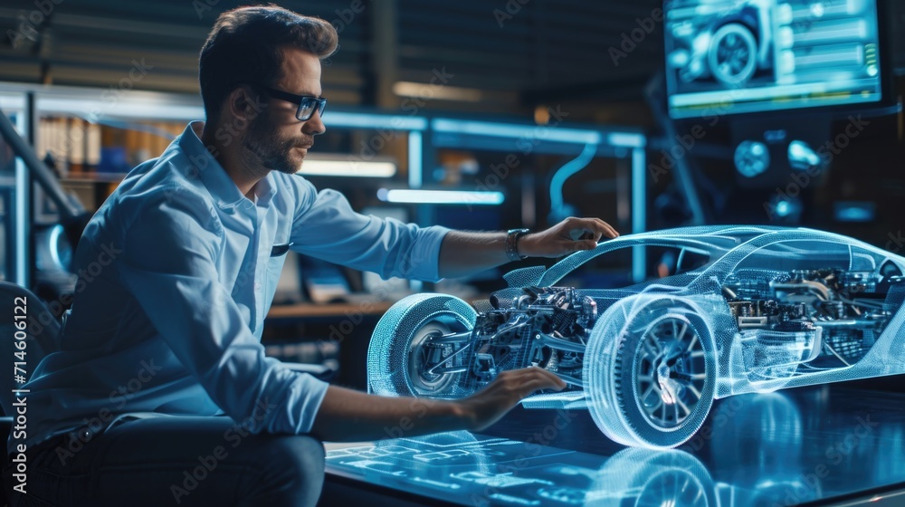 Portrait of a skilled automotive engineer designing innovative car technologies Portrait of a skilled automotive engineer designing innovative car technologies