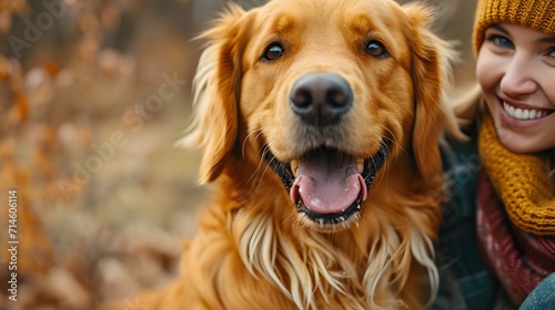 portrait of a retriever, a friendly Golden Retriever joyfully greeting its owner with a wagging tail and a big smile, showcasing its loving and sociable nature