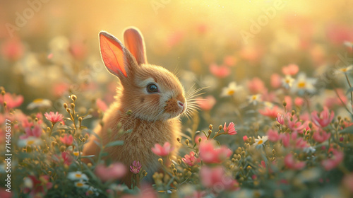 detailed illustration of a baby rabbit in a field