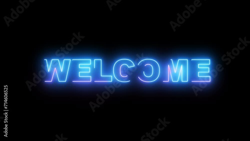 animation of the welcome word in blue and purple neon. suited for the video's introduction or greetings. neon-animated video Over a digital background, welcome words. welcome to animation on a neon si photo