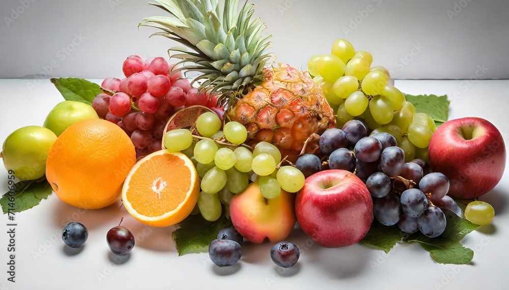 ripe fruits on white background