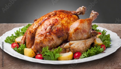 roasted turkey on the plate on background