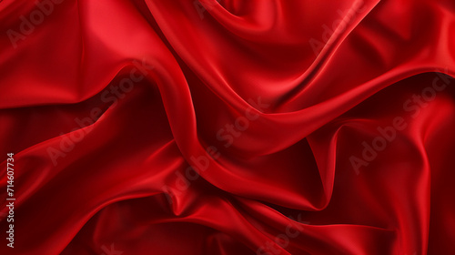 Luxurious flowing red satin fabric with elegant waves, suitable for themes of romance, love, or Valentine's Day