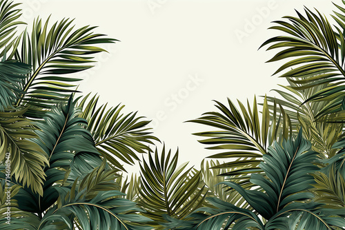 Jungle exotic composition tropical leaves seamless border pattern green invitation holiday banners with palm. 