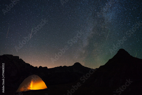 Meteor Shower and the Milky Way with tent